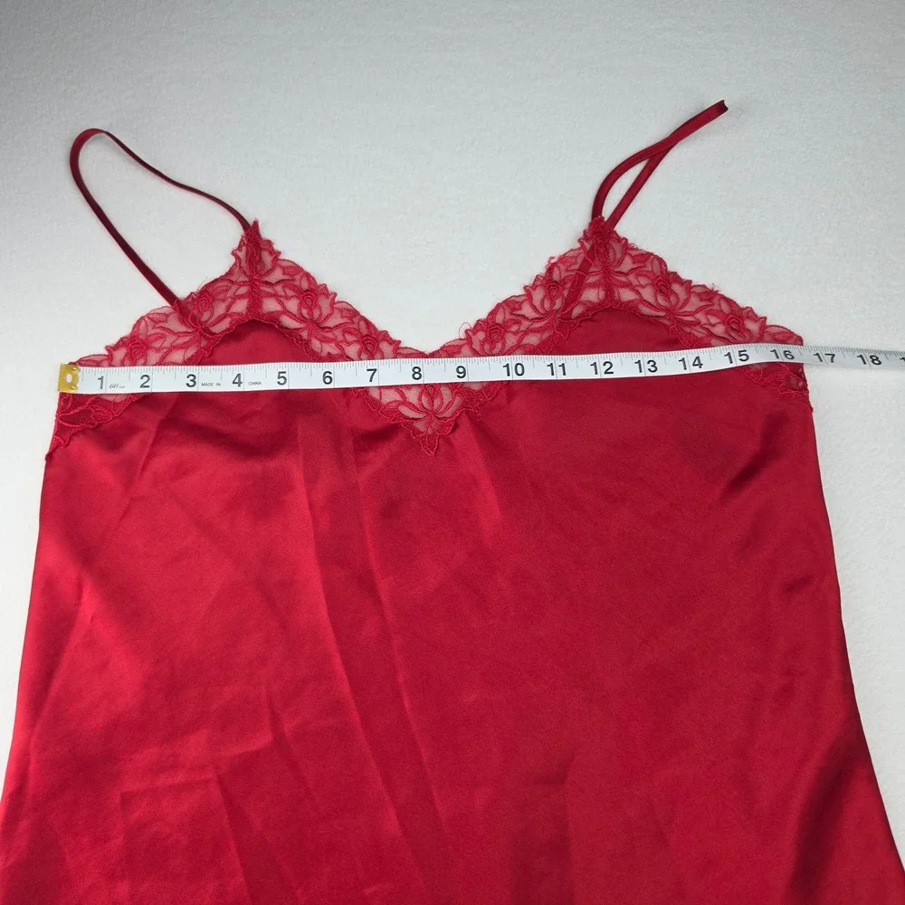 Victoria's Secret Gold Label Vintage Red Satin Lace Trim Chemise Slip Dress S